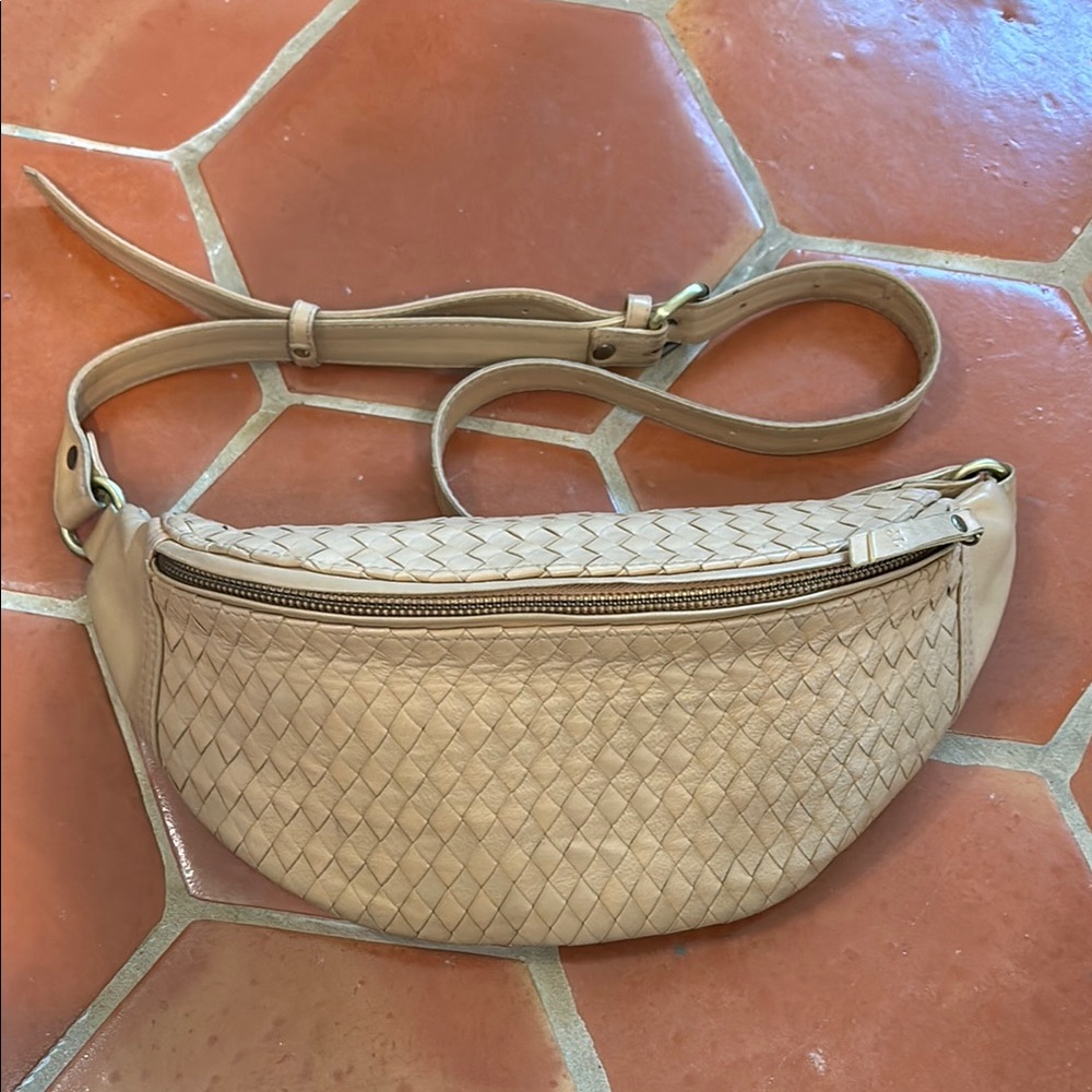 Tan Woven Leather Crossbody Bag